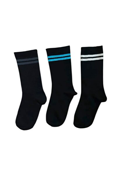 By Alem 3 Adet Unisex Çift Çizgili Kolej Çorap