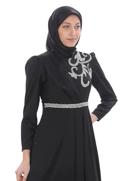 lodmela Βραδινό φόρεμα Hijab - Λεπτομέρεια από πέτρα, Μαύρο 687