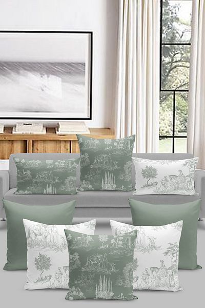 Filamente 8-Piece Throw Pillow Case Set Toile De Jouy Style