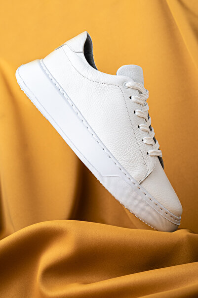 Hatemoğlu Erkek Beyaz %100 Deri Esnek Taban Bağcıklı Casual Ayakkabı Sneaker