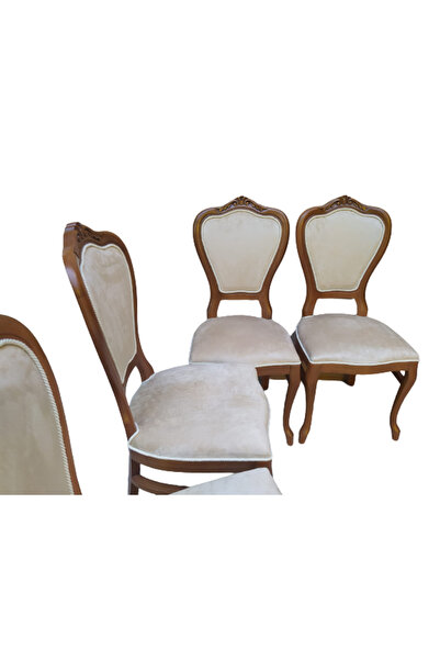 BENGİ TİCARET Sandalye 18485 Ceviz Klasik Model Kayın Aslan Ayak Oyma Ceviz Babayface Kumaş