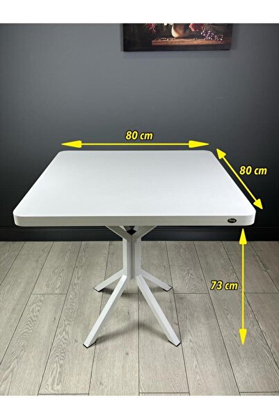 hey Roma Beyaz Mutfak Yemek Masası Balkon Masası Metal Beyaz Ayak 80 Cm