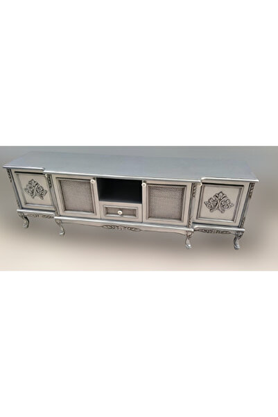 BENGİ TİCARET Tv Sehpa 11098 ST Lüx Hasır Model Kayın Aslan Ayak Oyma Gri Göl...