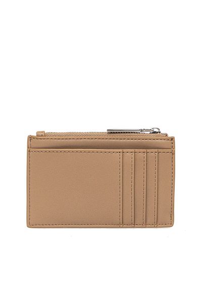 Calvin Klein Beige Leather Card Holder - Extra Compartment with Zipper Closure K60K 612827 -0F4