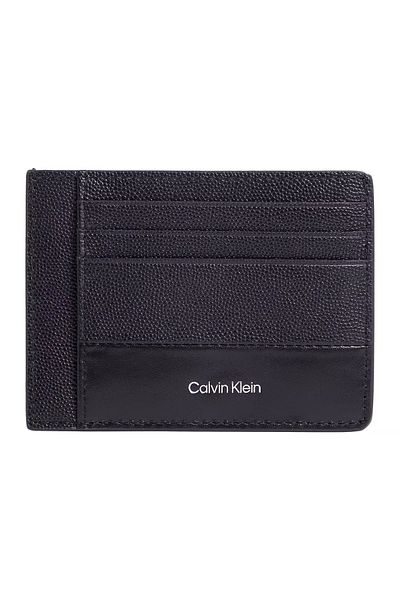 Calvin Klein Men's Stitching Detailed Comfortable Portable Leather Black Card Holder K50K 512690 -Beh