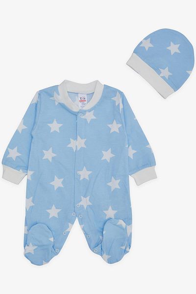 Breeze Baby Boy Booties Jumpsuit Star Pattern 0-6 Months, Baby Blue