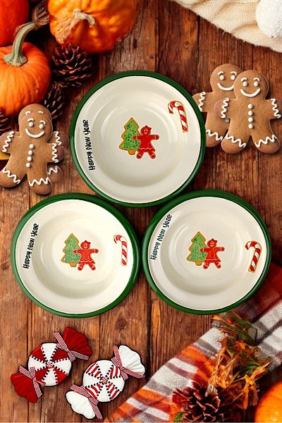 İnci Emaye 3 Pieces 14cm Enamel Plate Set, Breakfast Plate, Jam, Olive, Cheese Plate, Dowry, Christmas Gift