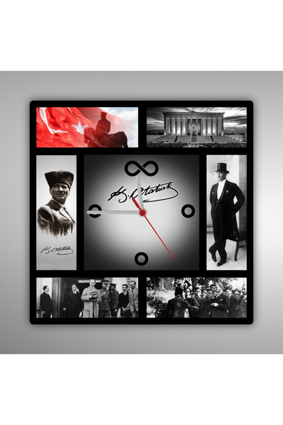 Crea Eymer Wear Atatürk Karma Kare Tasarımlı Dekoratif Duvar Saati 34 x 34cm ...