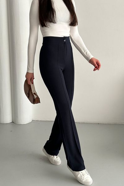 MODAGEN Marineblaue Lycra-Palazzo-Hose mit hoher Taille für Damen