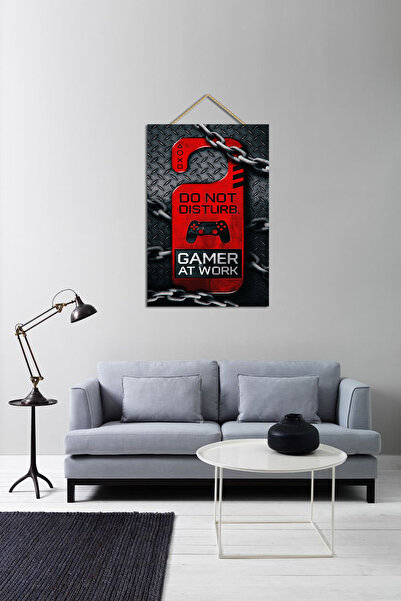 VAVDESİGN GAMER AT WORK Yazılı Oyuncu Oyun Odası Genç Odası Duvar Ahşap Tablo