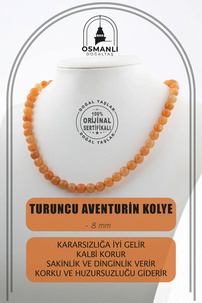 OSMANLI DOĞAL TAŞ Turuncu Aventurin 8 Mm Dizi Doğal Taş Kolye