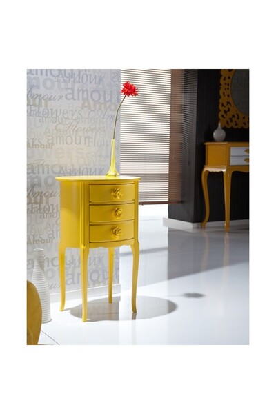 BENGİ TİCARET Komodin 17627 Klasik Bombe Model Kayın Aslan Ayak 3Çekmec sarı ...