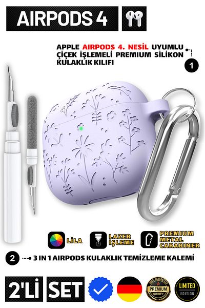 EWEC 4. Generation Compatible Floral Embroidered Premium Silicone Earphone Sleeve and 3 in 1 Earphone Cleaning Pen