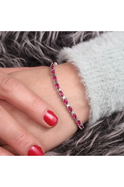 Sima Silver Gümüş Tasarım Kırmızı Zirkon Taşlı Su Yolu Model Trend Bileklik Takı
