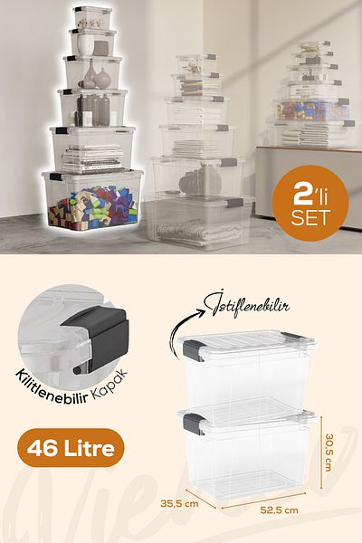 Vienev 2-Piece 46-Liter Storage and Storage Box with Lock Lid 33126
