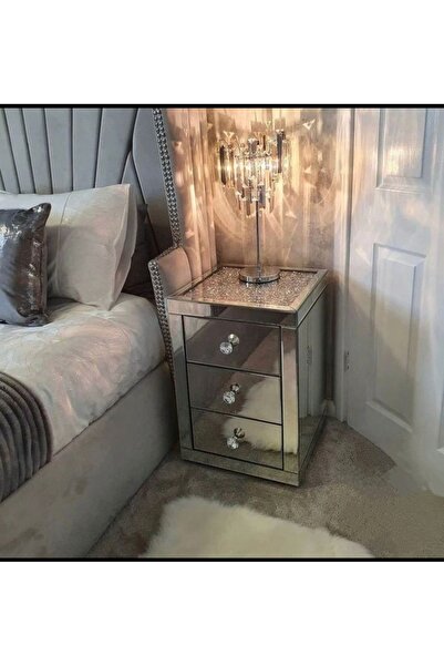 LUXURY VİLLA LUXURY AYNALI ÜSTÜ KRİSTAL TAŞLI 3 ÇEKMECELİ KOMODİN 45X45 YÜKSE...