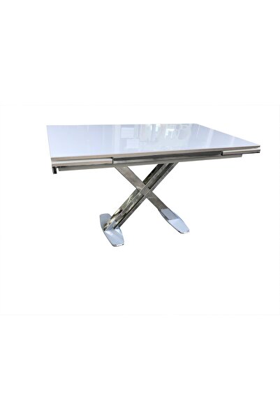 Ankara Mobilya Masa 12628 X AYAK Metal Nikelaj Dikdörtgen Kelebek Yan Açılı TEMPER CAM El yapım