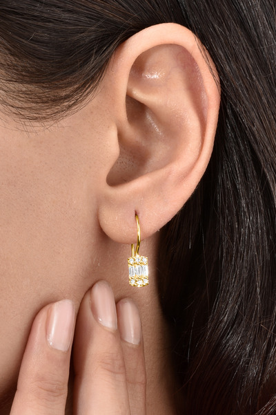 jelux silver Gümüş 925 Ayar Gümüş Baget Zirkon Taşlı Zarif Gold Küpe