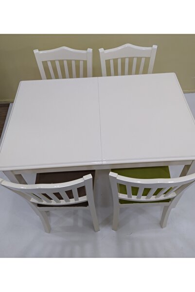 Ankara Mobilya Masa 12754 Çıtalı Takım Kayın Ayak Sandalye-açılır Masa Parlak Beyaz El Yapım