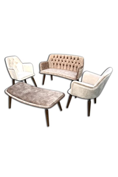 Ankara Mobilya Berjer 12492 ÇAY SET Kayın Metal Beyaz Kapitone Babyface Kumaş...