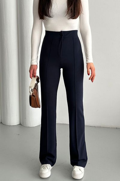 MODAGEN Marineblaue Lycra-Palazzo-Hose mit hoher Taille für Damen