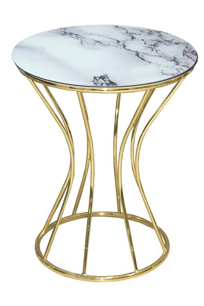 BENGİ TİCARET Brc 17886 KUM SAAT FİSKOS Beyaz Mermer Desen Metal Çelik Gold R...