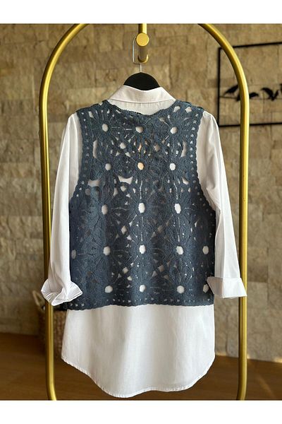 Hatun Atila Vestă acrilică pentru femei Hatunatila Indigo - 5153