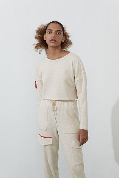 Rue Studio Ecru Basic Κοντό Φούτερ