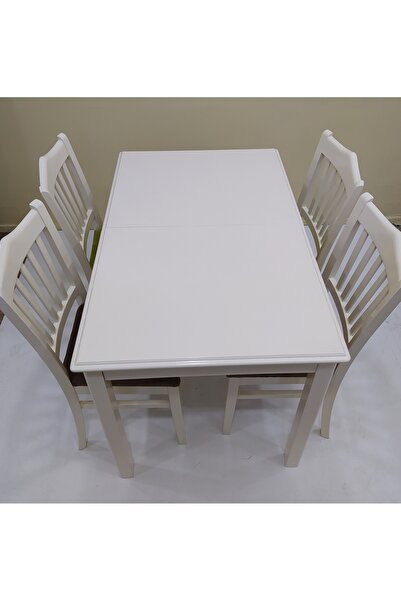 Ankara Mobilya Masa 12754 Çıtalı Takım Kayın Ayak Sandalye-açılır Masa Parlak Beyaz El Yapım