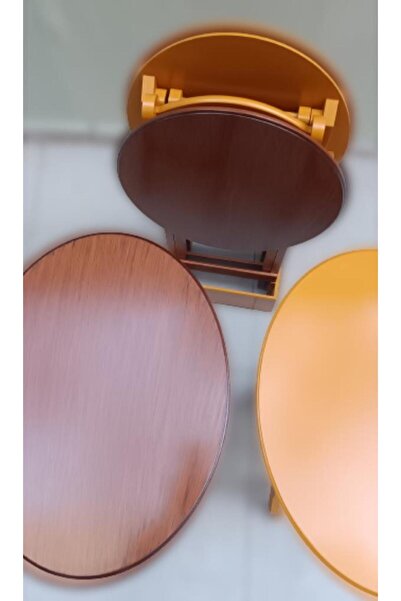 BENGİ TİCARET Zigon Çanta 90128 Sehpa Oval Model Ahşap Mdf Ceviz ve Hardal Re...