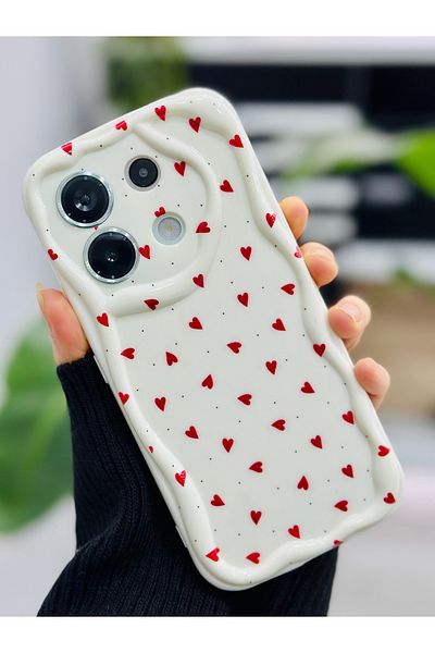 Go Aksesuar حافظة سيليكون بتصميم قلوب حمراء متوافقة مع هاتف Xiaomi Redmi Note 13 Pro 5G