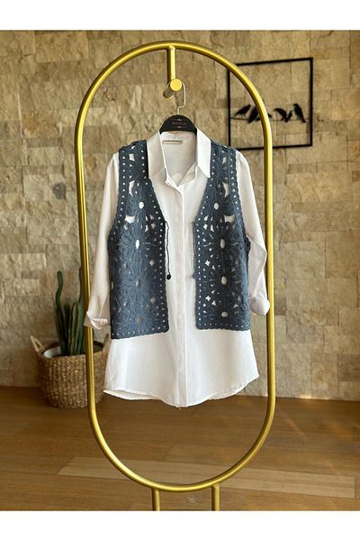 Hatun Atila Vestă acrilică pentru femei Hatunatila Indigo - 5153