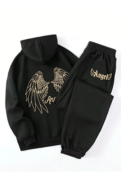 Nebulaa Tekstil Σετ φόρμας με κουκούλα Nebulaa με γραφικά φτερά και γράμματα,...