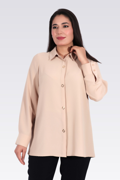 TOLGA SARAÇOĞLU 10937 BEJ UZUN KOLLU ŞIK BLUZ