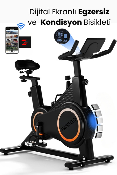 FASTGO Dijital Ekranlı Uygulama Destekli Manyetik Spin Bisiklet 6kg Volan Egz...