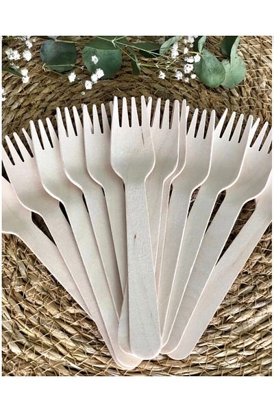 OPTİMEX 50 Pcs Disposable Natural Wooden Wooden Horse Fork