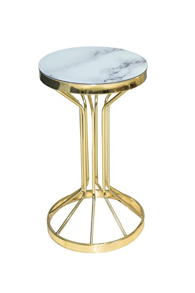 Ankara Mobilya Brc12731 Fiskos Bufalo BEYAZ MERMER Temper Cam Metal Gold Kaplama Ayak El Yapım