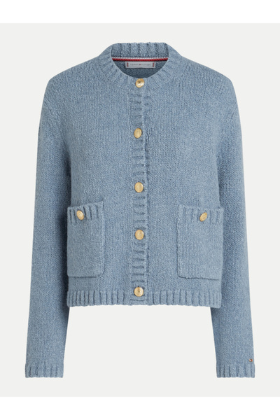 Tommy Hilfiger Kadın Cep Detaylı Düğme Kapamalı Regular Fit Mavi Hırka WW0WW44473-DY9