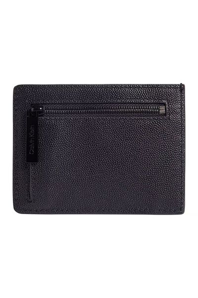 Calvin Klein Men's Stitching Detailed Comfortable Portable Leather Black Card Holder K50K 512690 -Beh