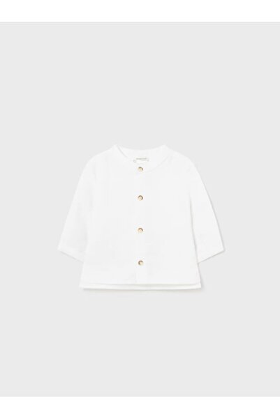 MAYORAL قميص كتان للأطفال الرضع بياقة قابلة للطي وأكمام قابلة للطي باللون الأ...