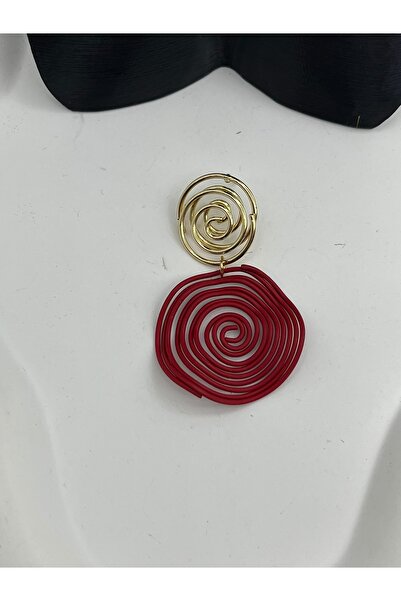 Yıldız Accessory Gold Red Spiral Design Hypnosis Earrings - New Year Valentine's Day Modern