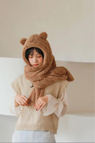 Özgüner Oyuncak Pabtex Hooded Plush Beanie Scarf Welsoft Soft Fabric Warm