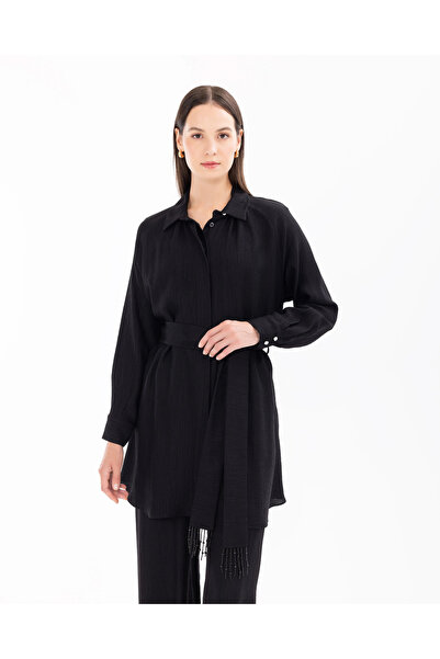 SEÇİLSTORE Kuşaklı Gömlek Yaka Tunik