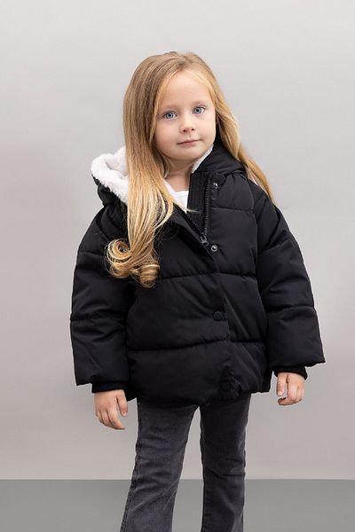 DeFacto Baby Girl Windproof and Water Repellent Jacket - Ribbed Sleeves, Button, Hood, Faux Fur Lined C3502A524Au