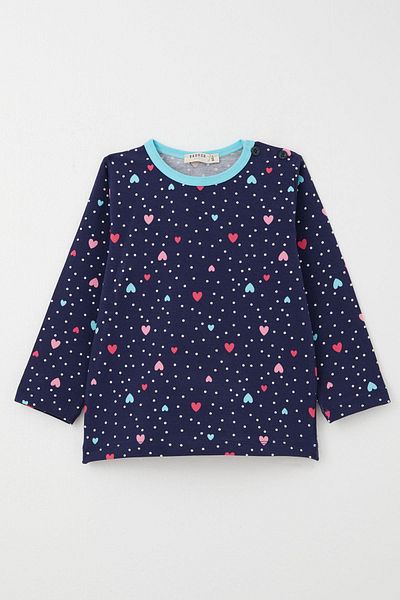 Breeze Girl's Pajama Set for 1-3 Years - Colorful Heart Patterned Polka Dot, Navy Blue