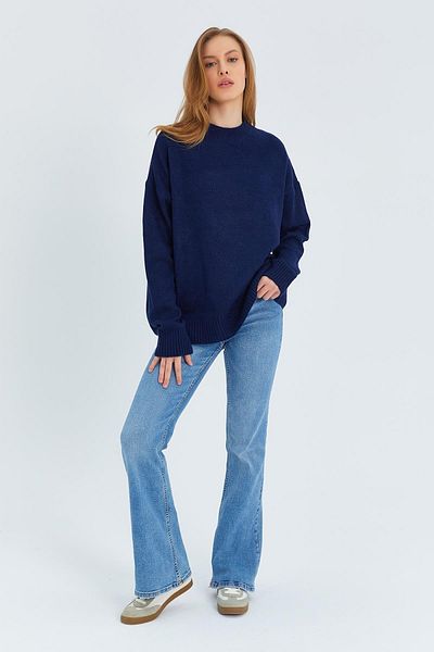 Mixray 6913 Model Navy Blue Women's Knitwear Sweater - Loose and Soft Texture