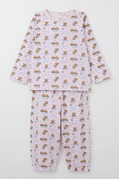 Breeze Pink Pajamas Set for Girls 1-3 Years - Cute with Sky and Teddy Bear Pattern