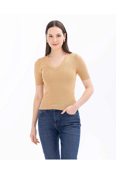 SEÇİL Collared Short Sleeve Knitwear Blouse