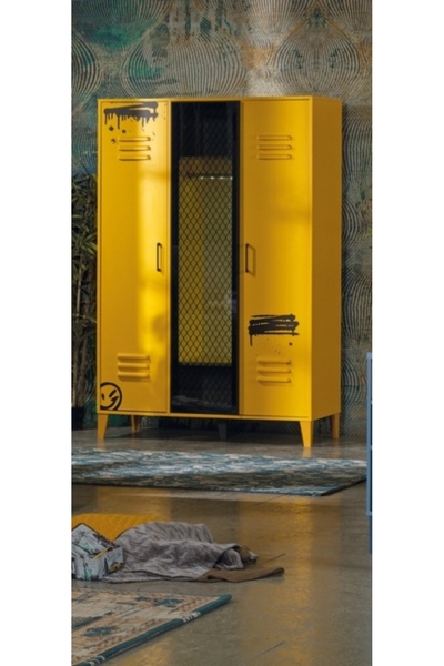 BENGİ TİCARET Dolap Urlu 17682 Mix Sarı Inovasyon Üç Kapaklı Kafes Kapak Arkası Cam Detay El Yapım