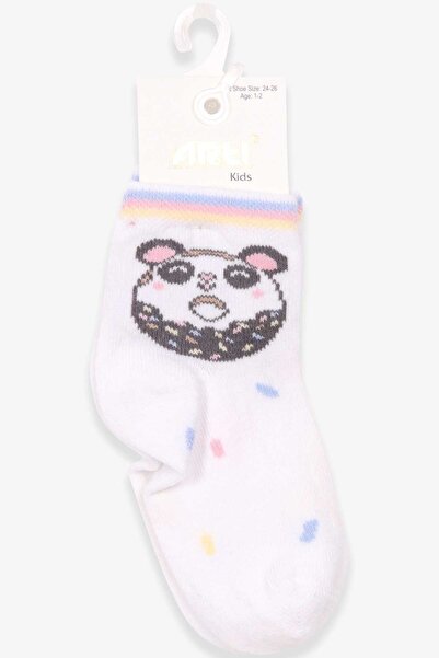 Katamino White Donut Patterned Girl's Socks - 1-2-9-10 Years